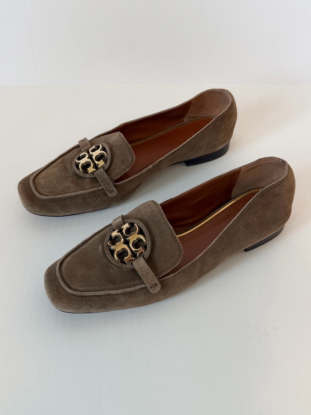 Tory Burch Miller Suede Logo Loafers in River Rock & Gold - Picture 5 of 10